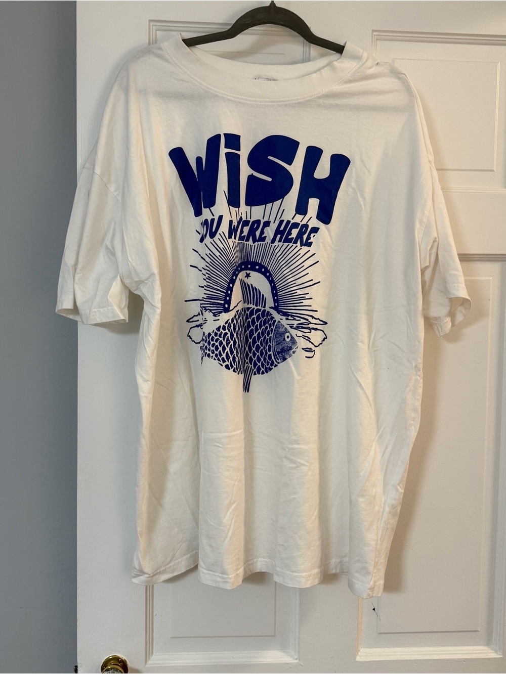 Ulla Popken White Short-Sleeve Graphic Tee with Blue Print
